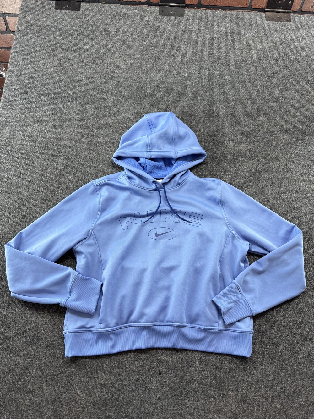 Nike Hoodie Womens XL Blue Therma-FIT Pullover Fleece Sweatshirt Thumbholes Logo